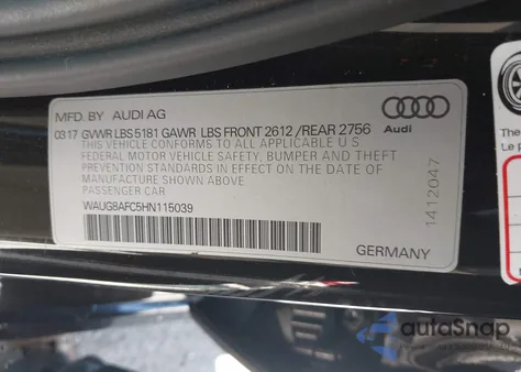 2017 Audi A6 2.0T Premium из США, поврежденный, VIN WAUG8AFC5HN115039